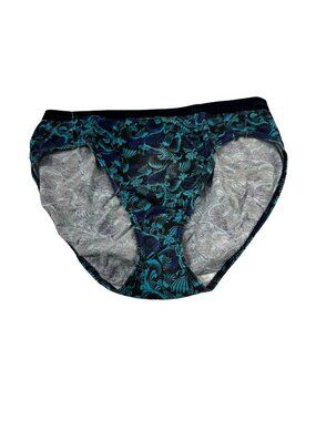Hanes Women's Size 7 Large Panty Brief Hi Cut Floral Blue New Without Tags